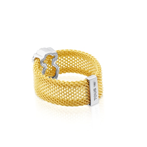 Gold Icon Mesh Ring in Gold with Diamonds