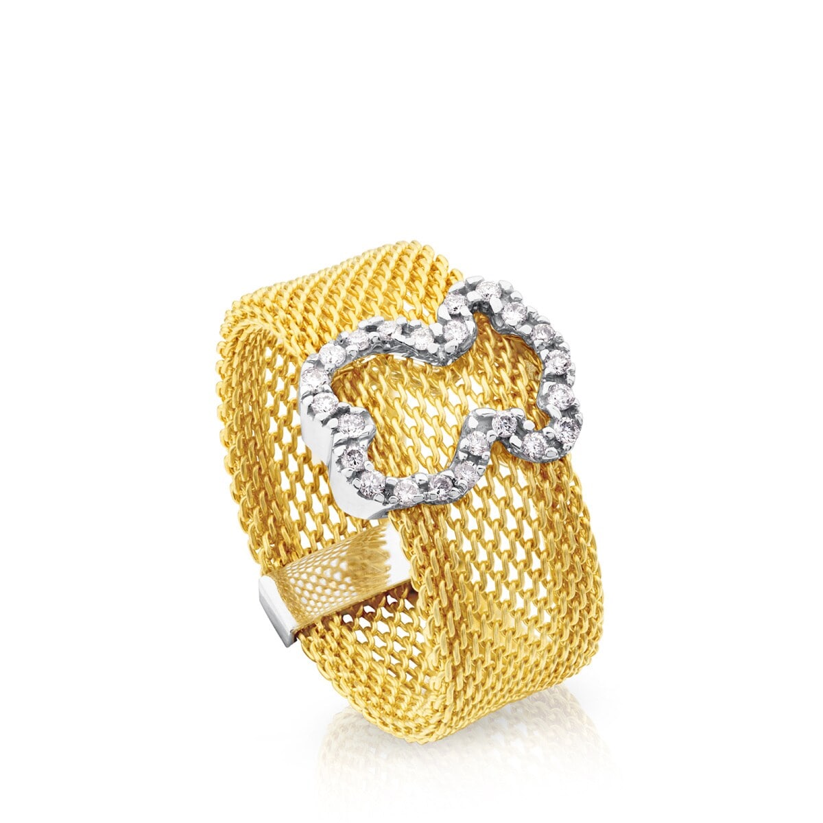 Gold Icon Mesh Ring in Gold with Diamonds
