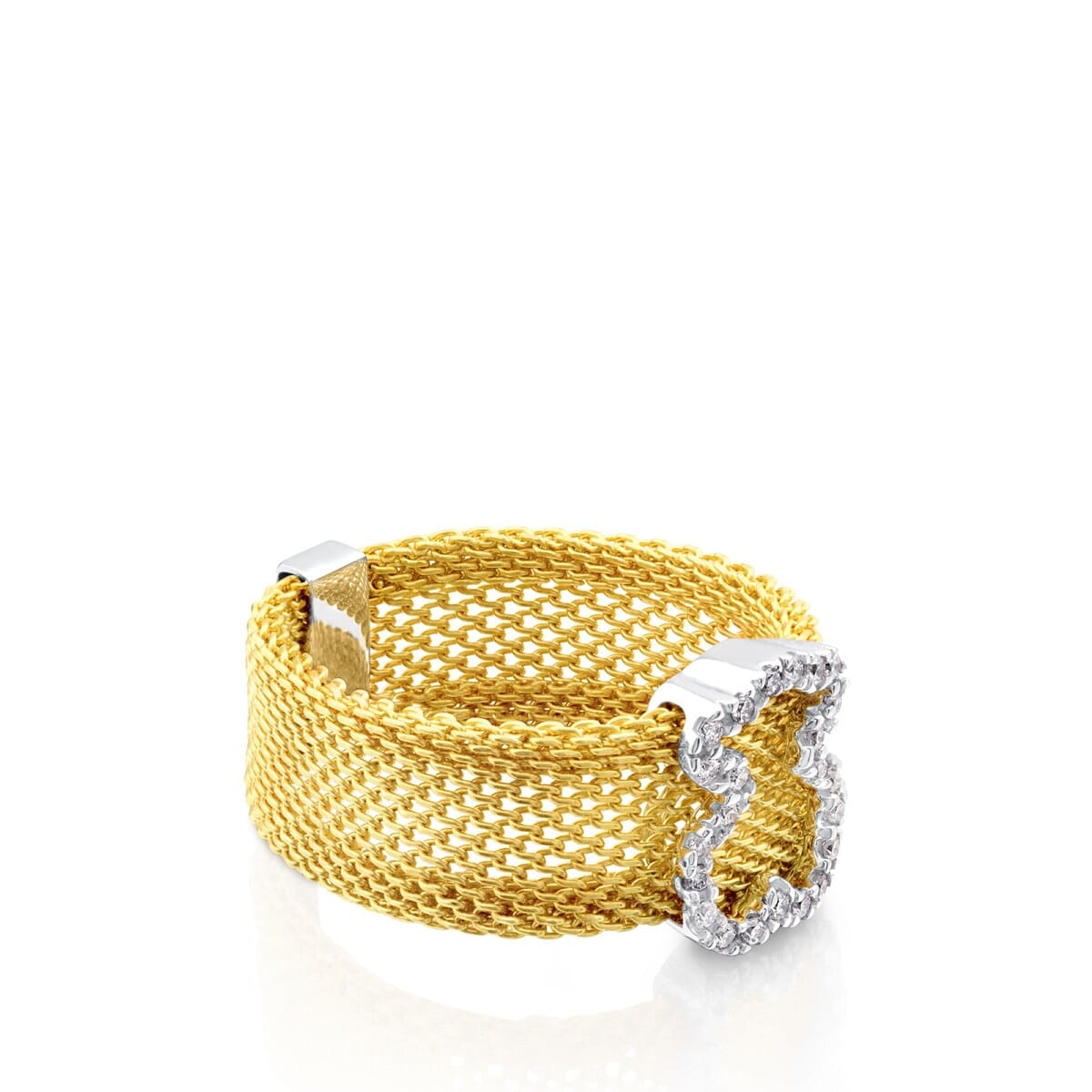 Gold Icon Mesh Ring in Gold with Diamonds
