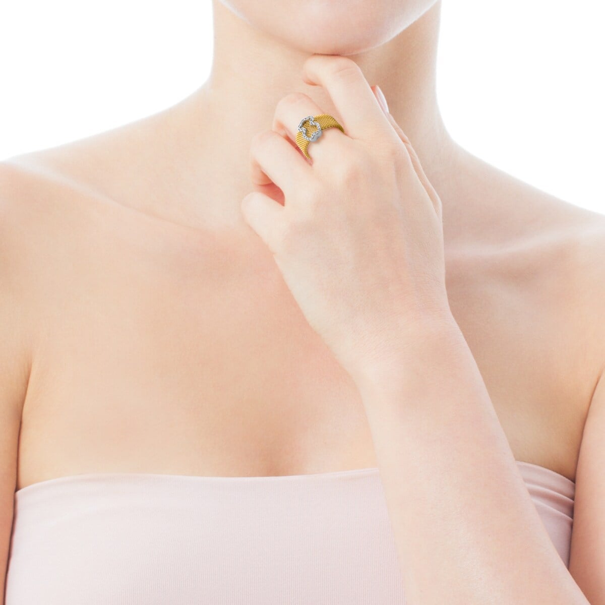 Gold Icon Mesh Ring in Gold with Diamonds