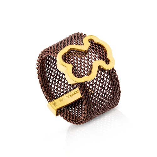 Brown IP Steel and Vermeil Silver TOUS Icon Mesh Ring