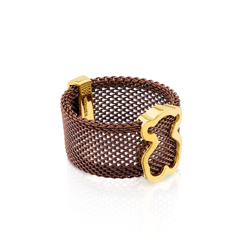 Brown IP Steel and Vermeil Silver TOUS Icon Mesh Ring