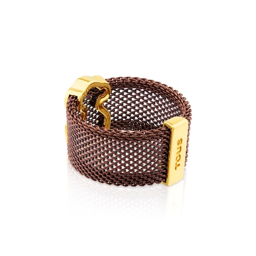 Brown IP Steel and Vermeil Silver TOUS Icon Mesh Ring