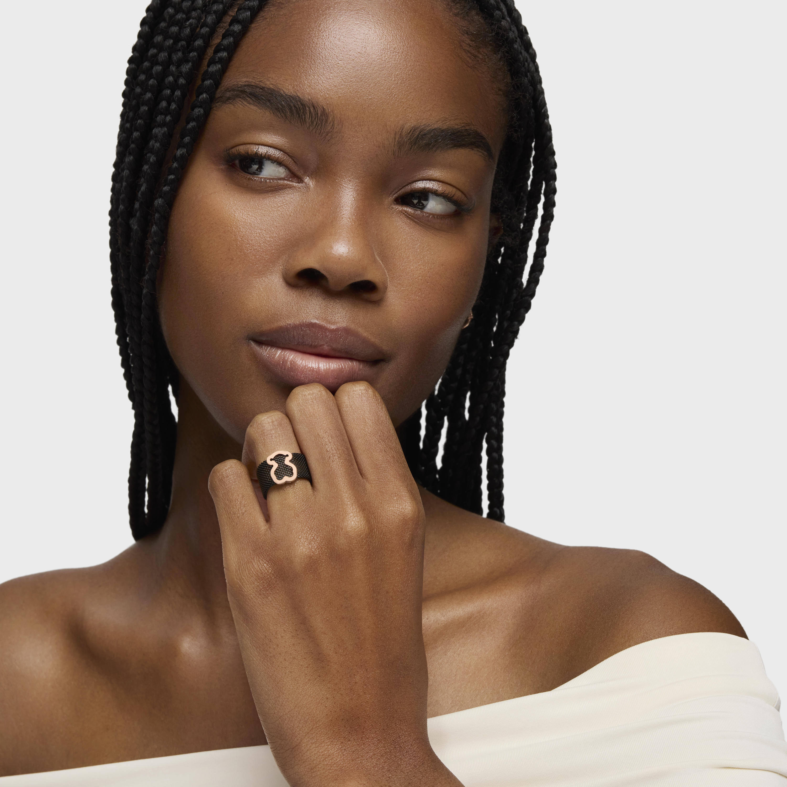 Black IP Steel and Rose Vermeil Silver TOUS Icon Mesh Ring