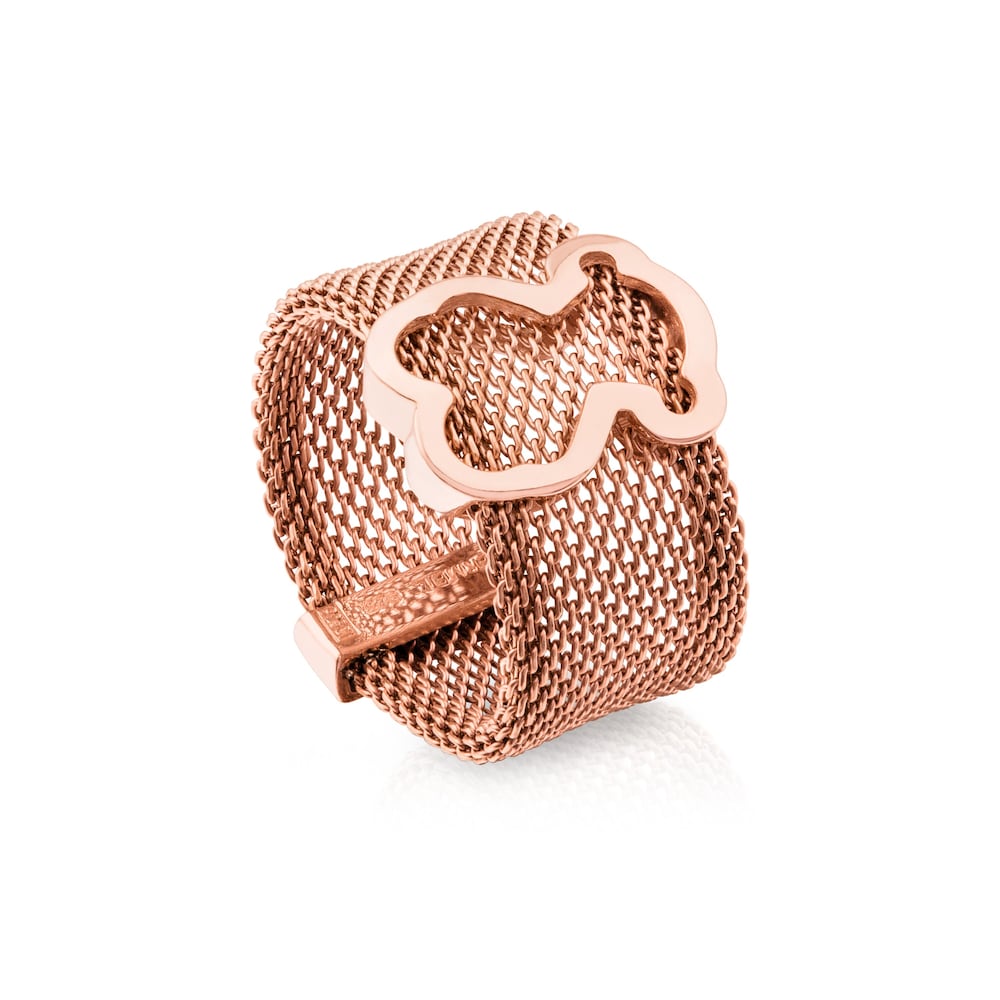 Anillo Icon Mesh de Acero y Plata Vermeil rosa
