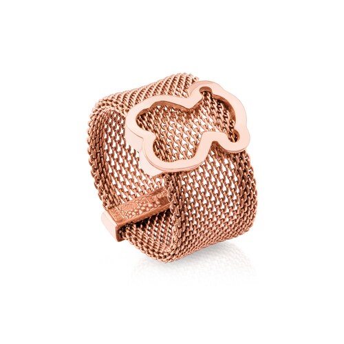 Anillo Icon Mesh de Acero y Plata Vermeil rosa