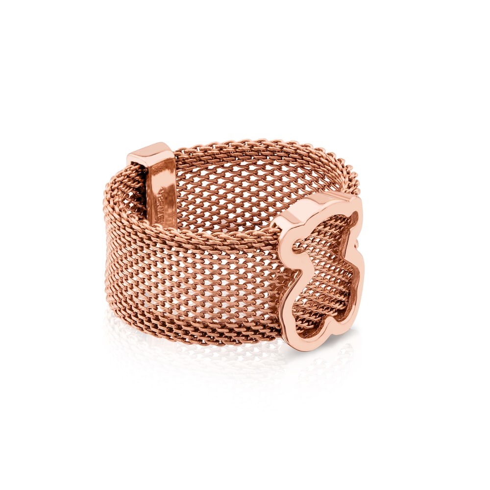 Anillo Icon Mesh de Acero y Plata Vermeil rosa