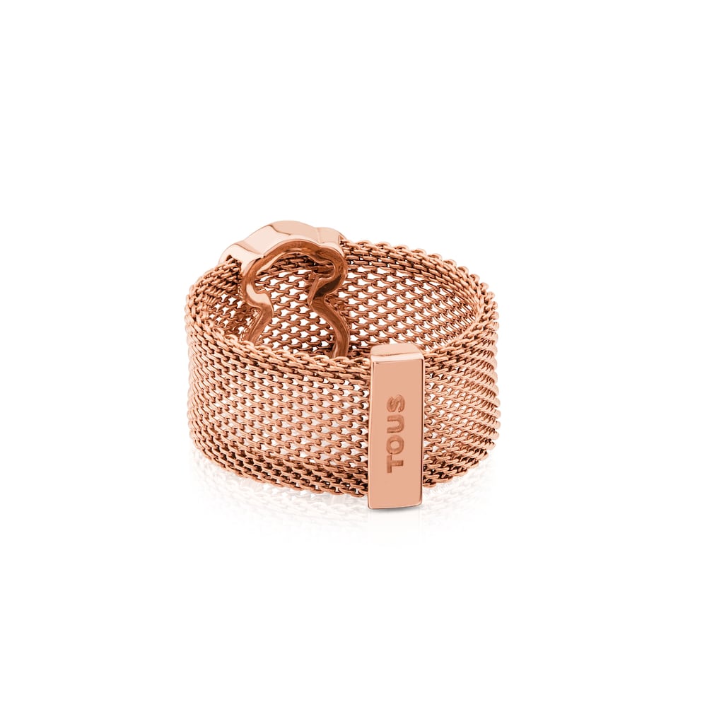 Anillo Icon Mesh de Acero y Plata Vermeil rosa