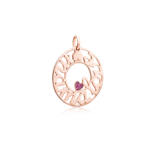 Colgante con baño de oro rosa 18 kt sobre plata y rubí TOUS Mama