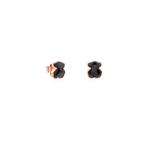 Rose Vermeil Silver TOUS Motif Earrings with faceted Onyx