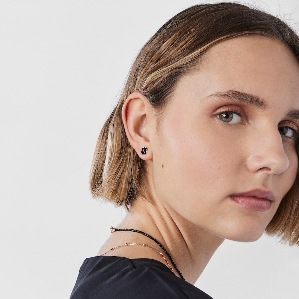 Pendientes con ba&ntilde;o de oro rosa 18 kt sobre plata y &oacute;nix facetado Motif