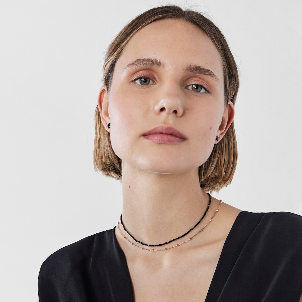 Pendientes con ba&ntilde;o de oro rosa 18 kt sobre plata y &oacute;nix facetado Motif