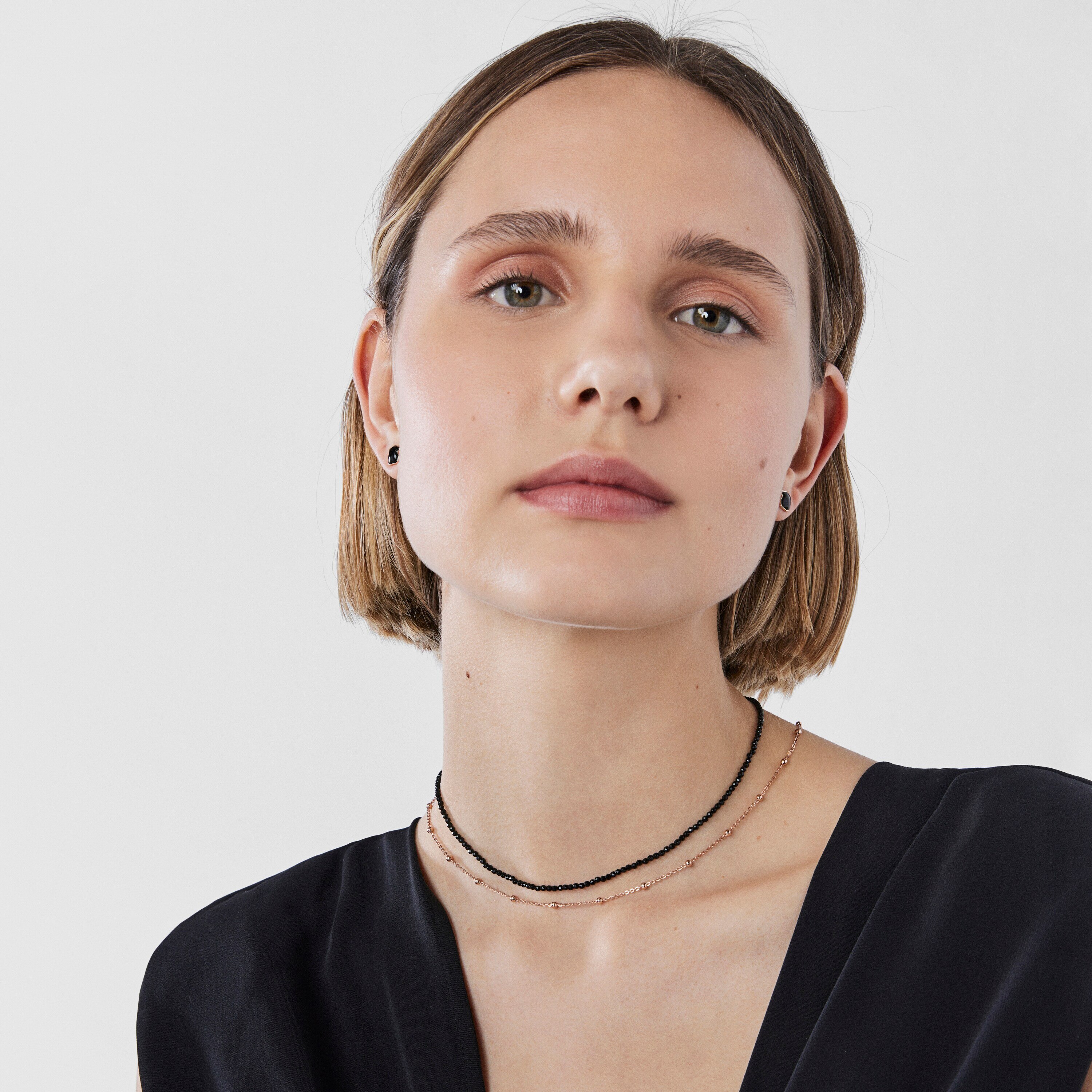 Rose Vermeil Silver TOUS Motif Earrings with faceted Onyx