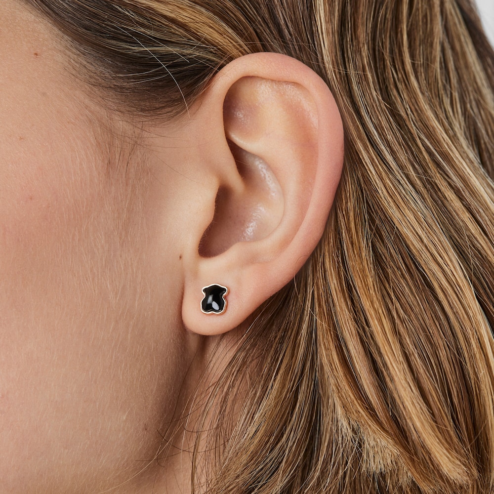 Pendientes con ba&ntilde;o de oro rosa 18 kt sobre plata y &oacute;nix facetado Motif