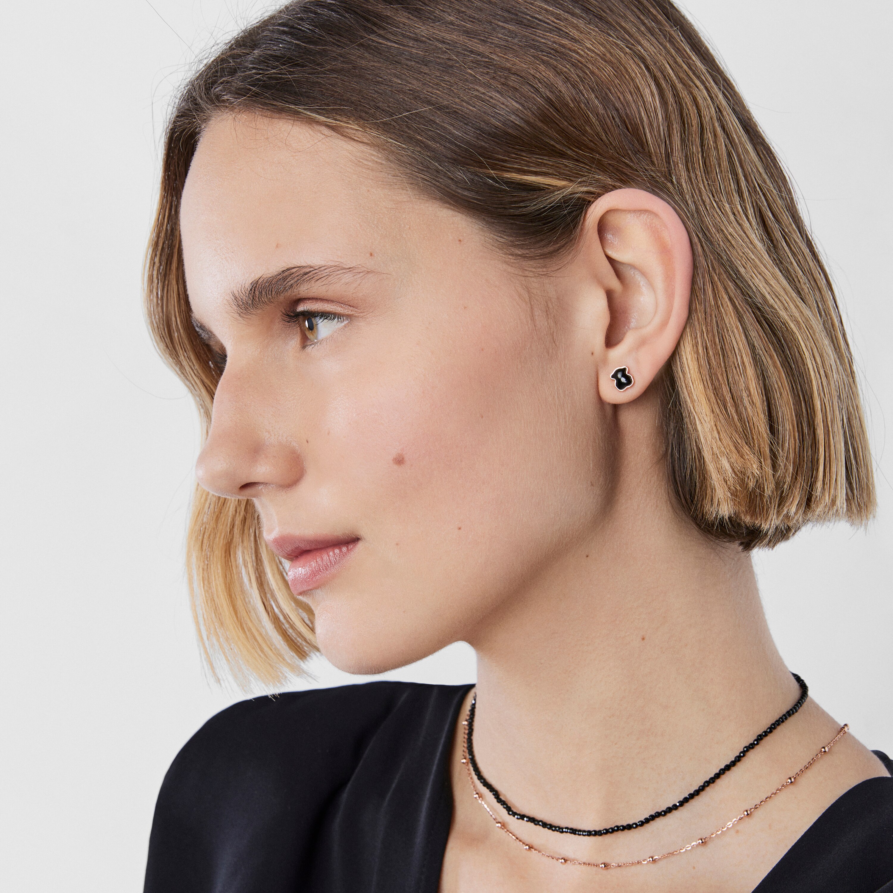 Rose Vermeil Silver TOUS Motif Earrings with faceted Onyx | TOUS