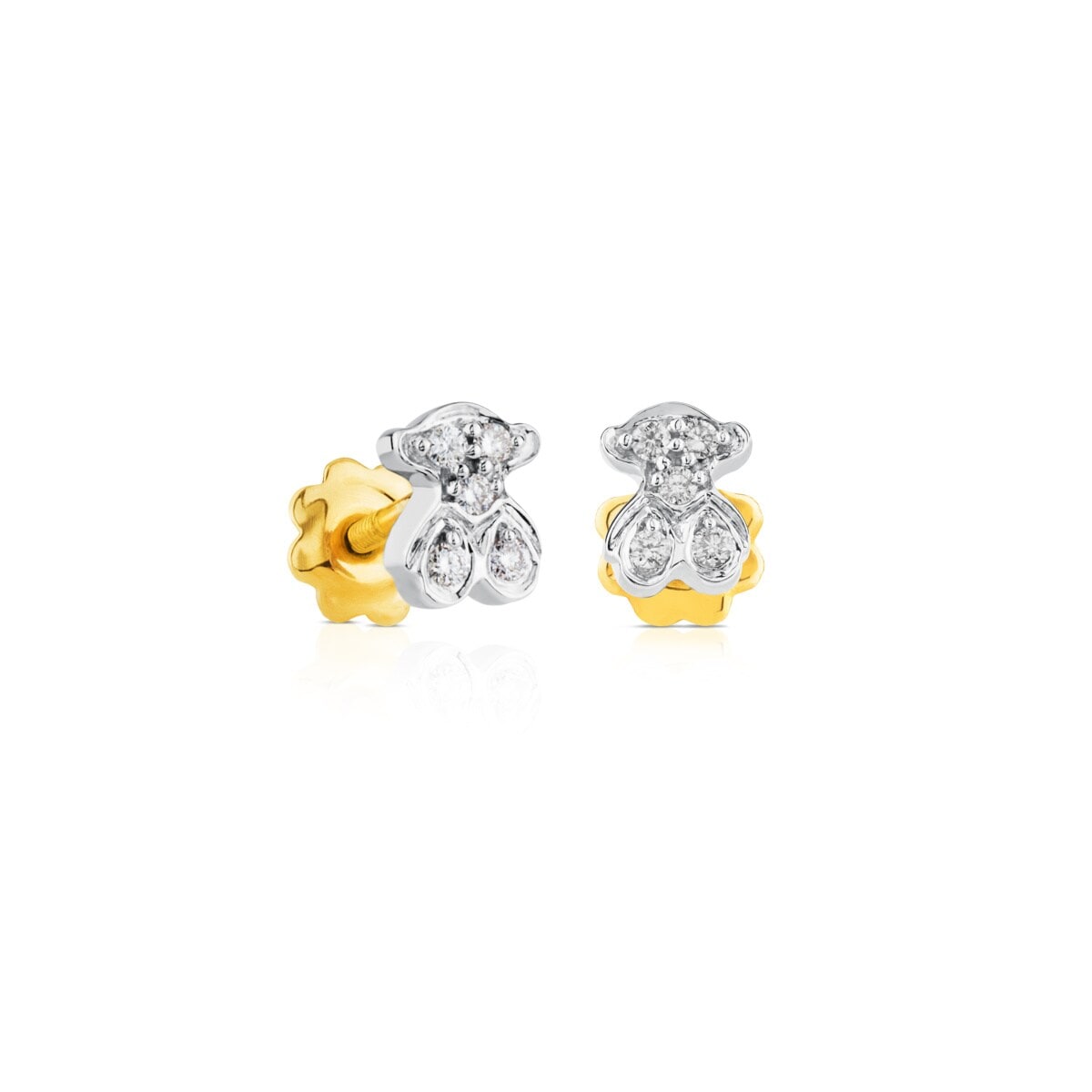 Gold Puppies Earrings with Diamonds Bear motif