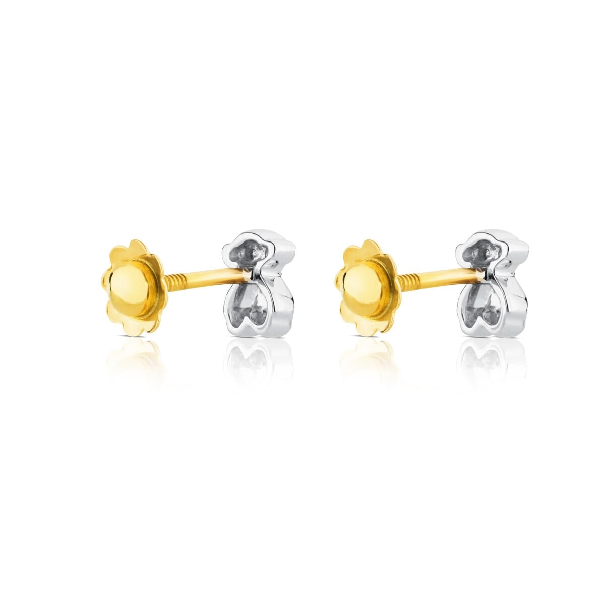 Gold Puppies Earrings with Diamonds Bear motif