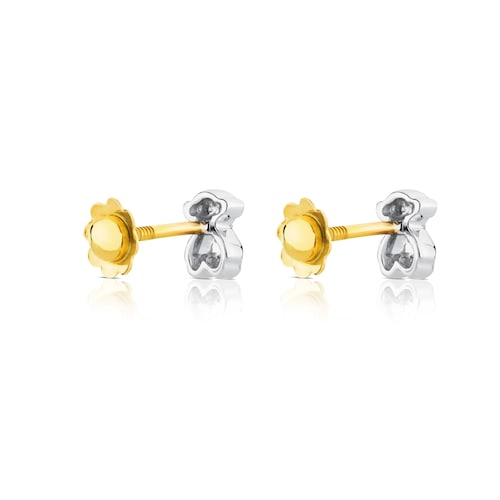 Gold Puppies Earrings with Diamonds Bear motif