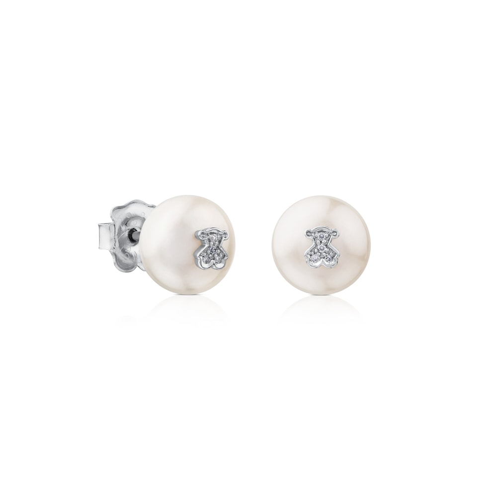 White Gold TOUS Puppies Earrings with Diamonds and Pearls