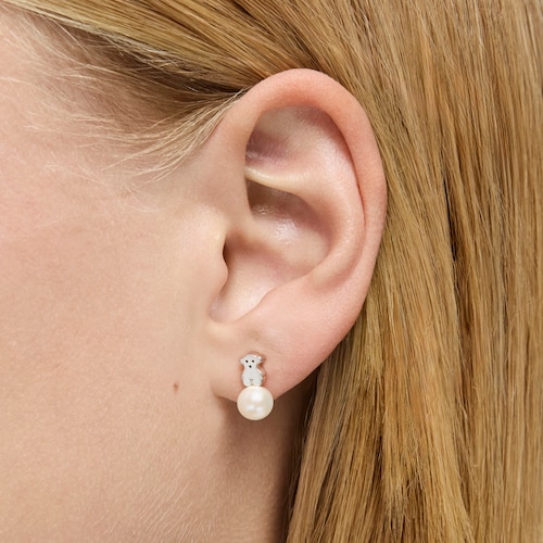 Silver TOUS Puppies Earrings with pearls