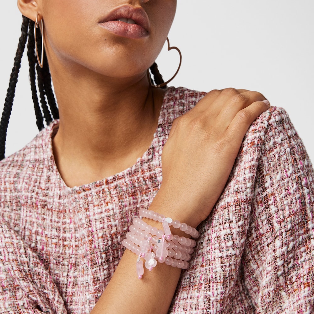 Silver TOUS Color Bracelet with pink quartz
