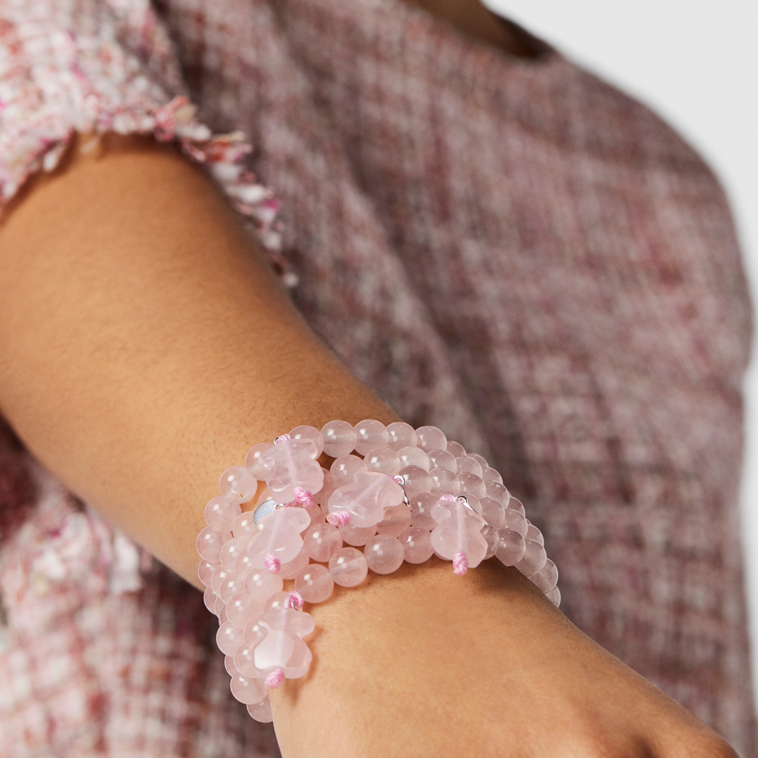 Silver TOUS Color Bracelet with pink quartz