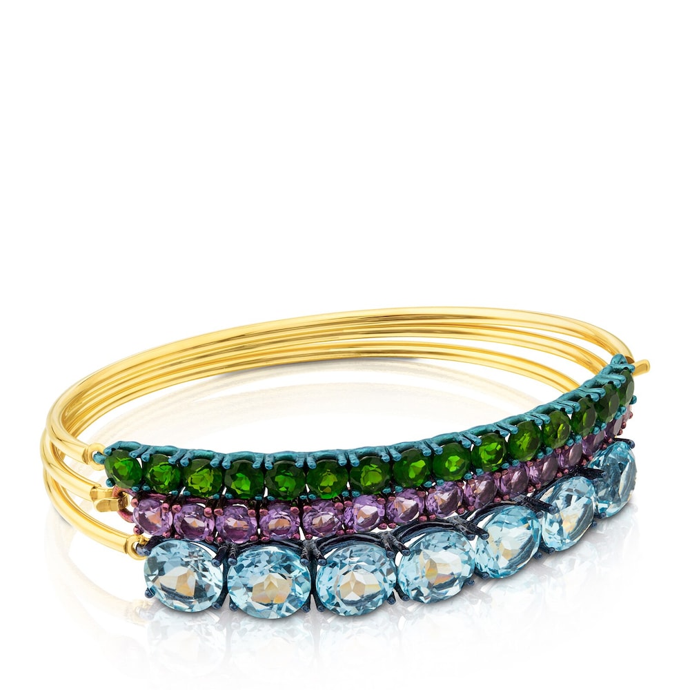 ATELIER Titanium Bangle with Gold and Diopsides