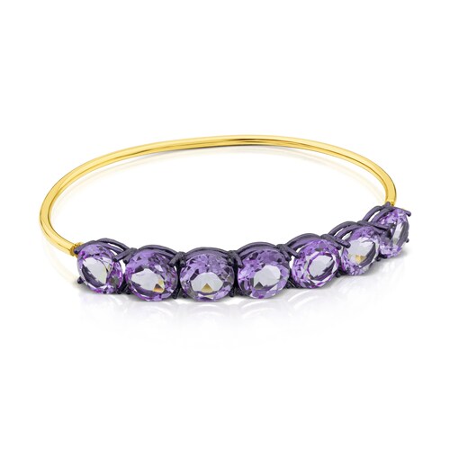 Gold and Pink Titanium Titanio Cuff with Amethysts image number 0