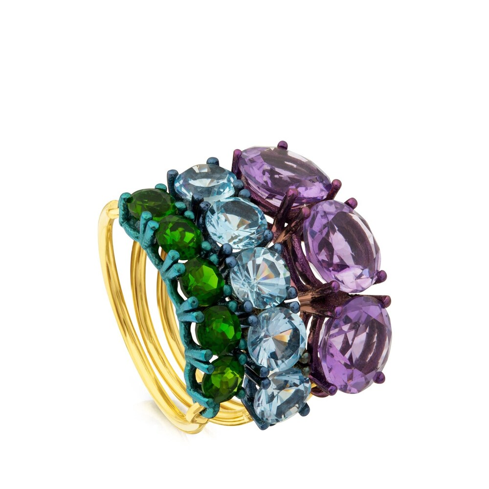 Anillo Titanio de Titanio y Oro con Di&oacute;psido