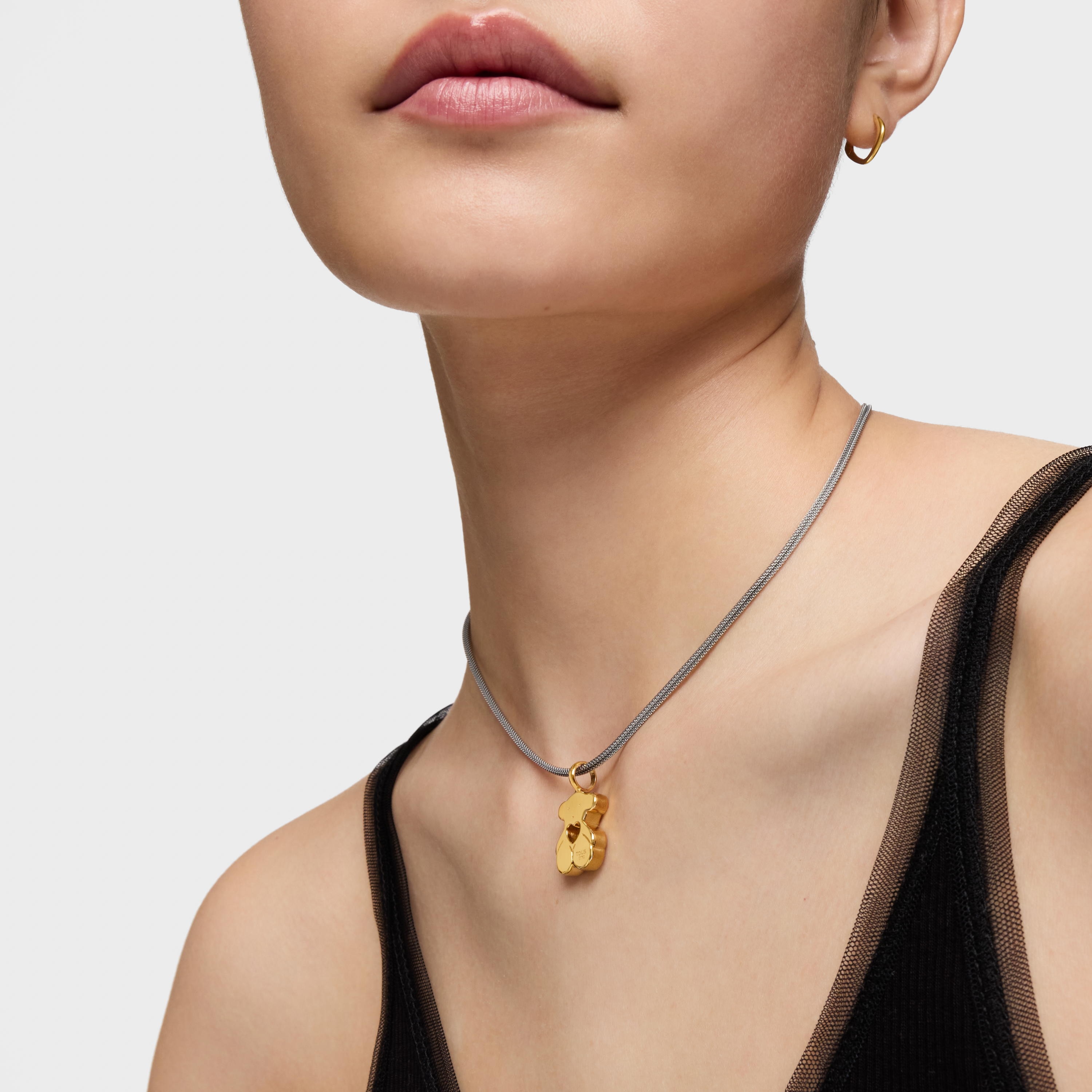 18K solid gold Sweet Dolls Pendant medium size. Bear motif with heart hole