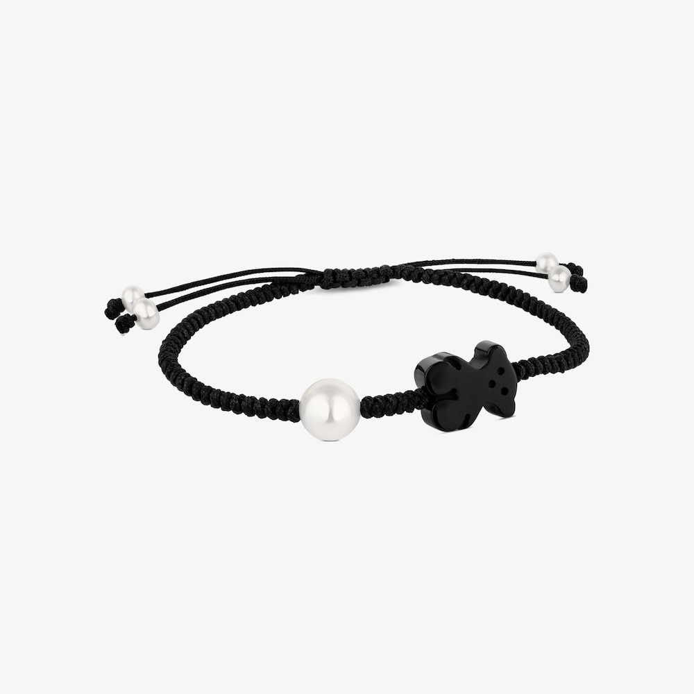 Pulsera de cord&oacute;n en color negro con &oacute;nix y perla cultivada Tibet