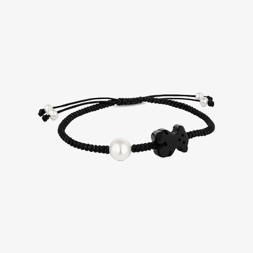 Pulsera Tibet de Cord&oacute;n en color negro con &Oacute;nix y Perla 