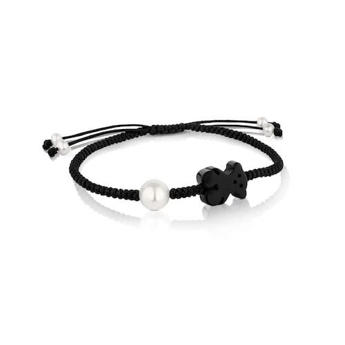 Onyx and pearl Tibet Bracelet with Bear motif
