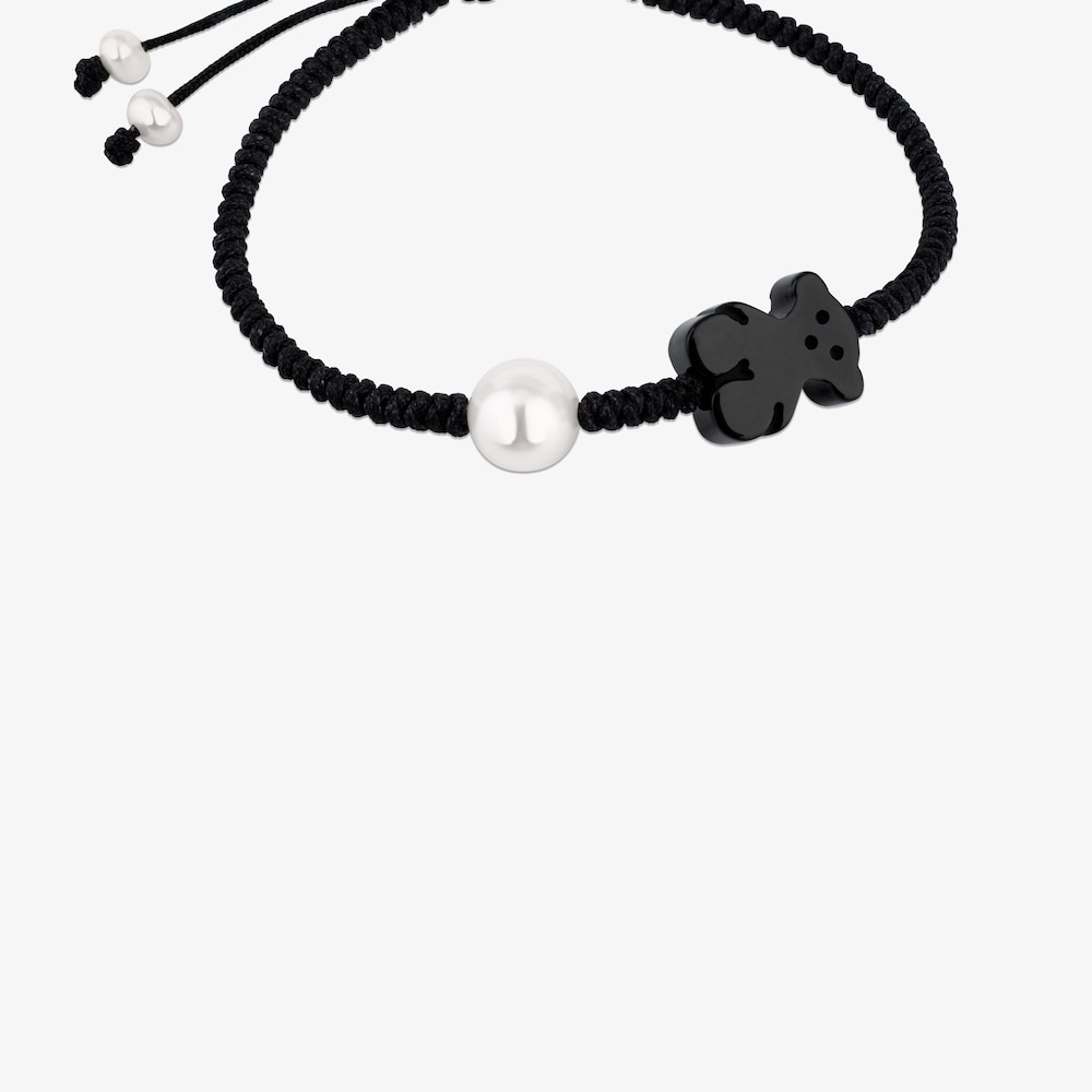 Pulsera de cord&oacute;n en color negro con &oacute;nix y perla cultivada Tibet