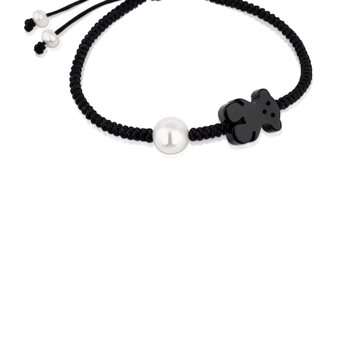 Onyx and pearl Tibet Bracelet with Bear motif
