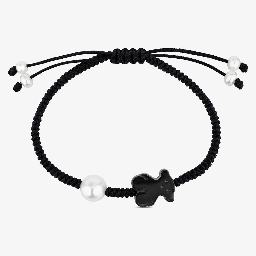 Pulsera de cord&oacute;n en color negro con &oacute;nix y perla cultivada Tibet
