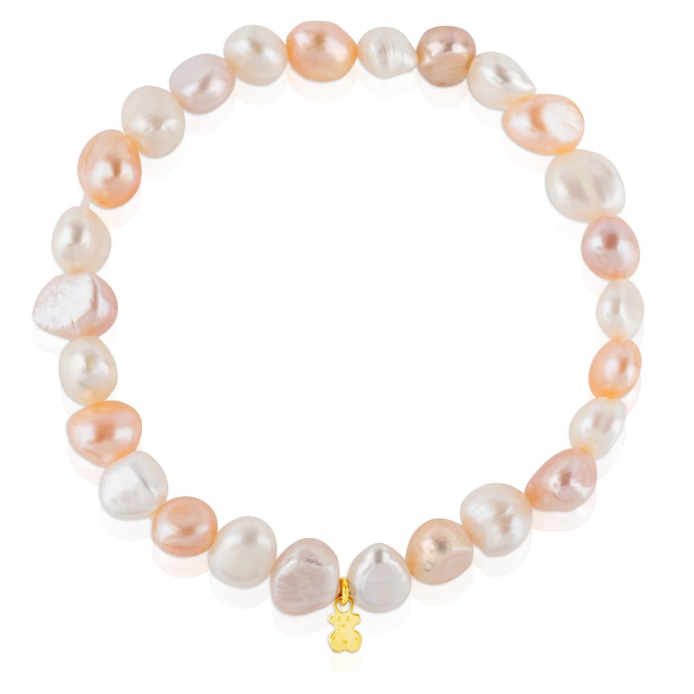 Gold TOUS Pearls Bracelet with multicolor baroque pearls and Bear motif