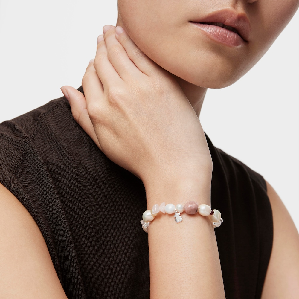 Gold TOUS Pearls Bracelet with multicolor baroque pearls and Bear motif