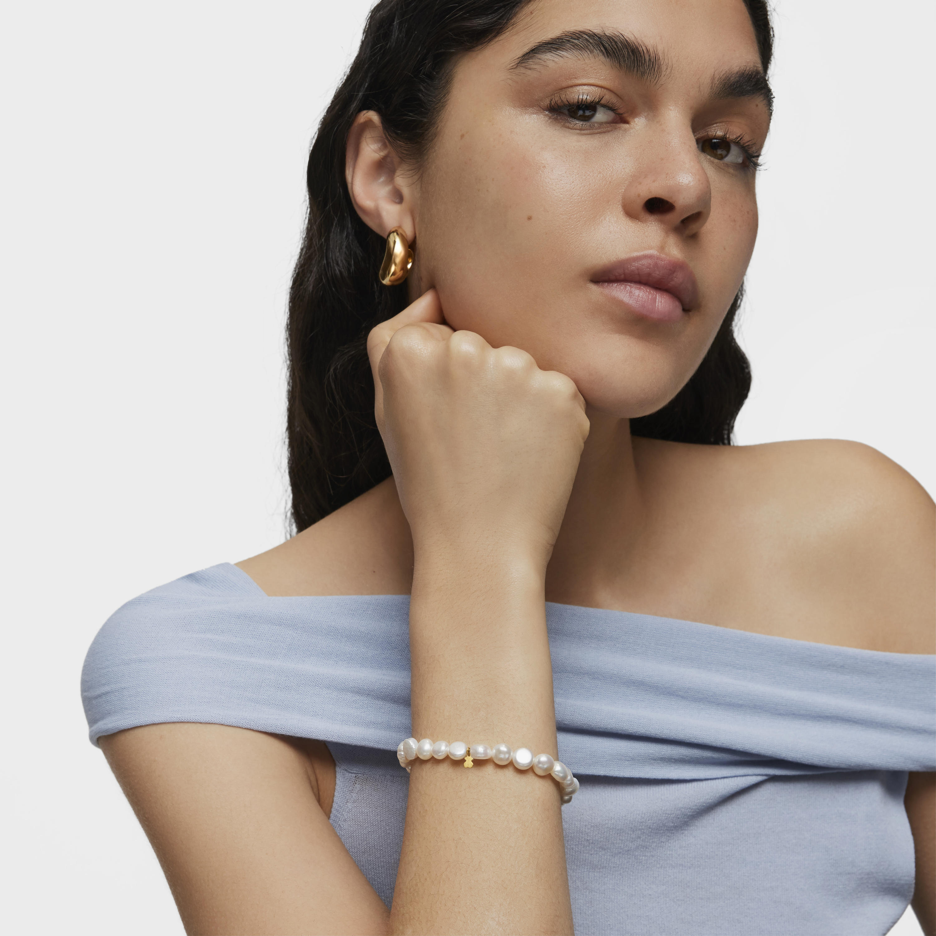 18K solid gold Sweet Dolls Bracelet with baroque pearls and Bear motif