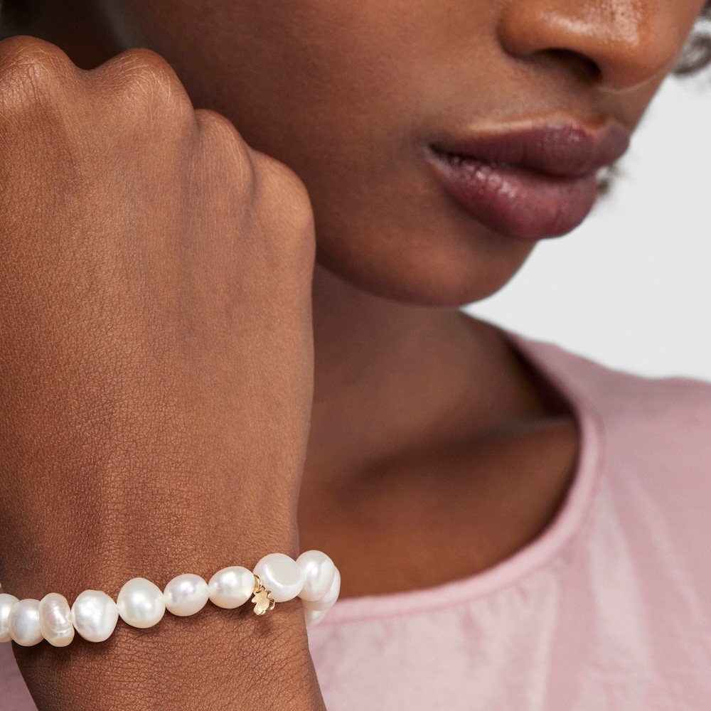 Gold Sweet Dolls Bracelet with baroque pearls and Bear motif