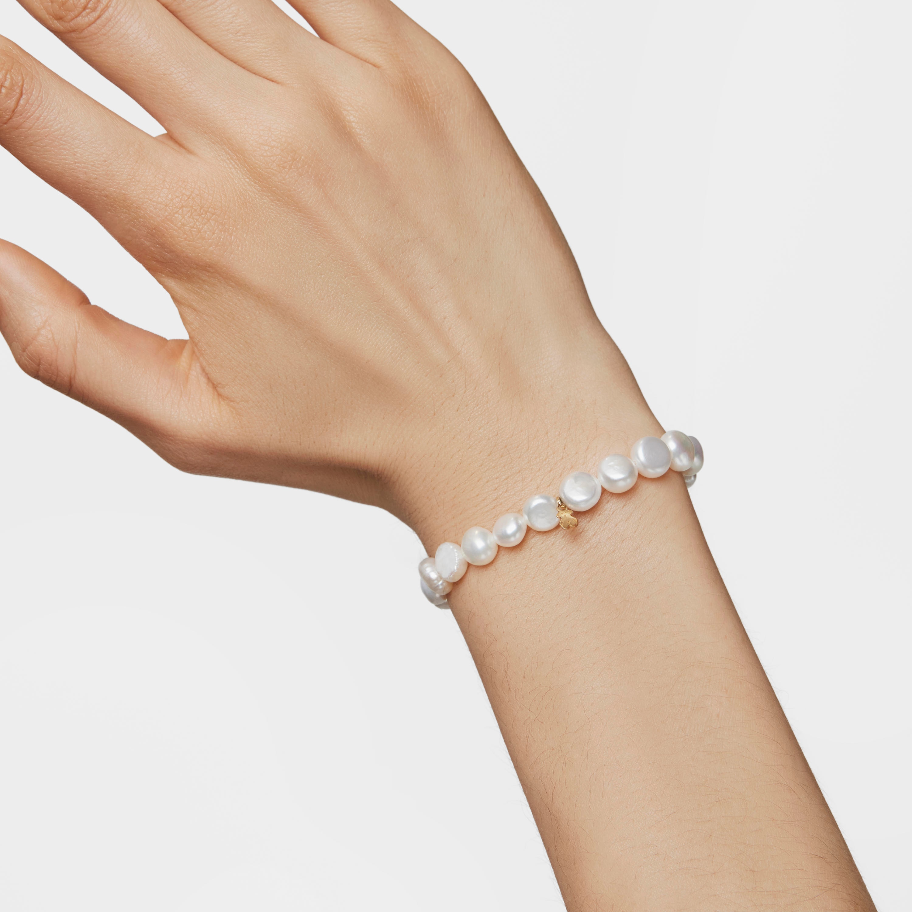 18K solid gold Sweet Dolls Bracelet with baroque pearls and Bear motif