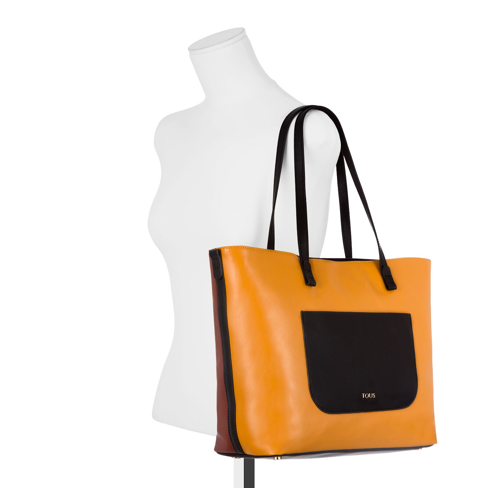 Mustard-black colored Leather Romance Tote bag | TOUS