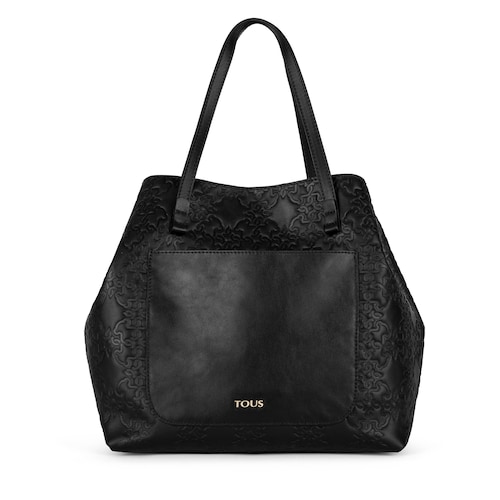 Medium black colored Leather Mossaic Tote bag  image number 0