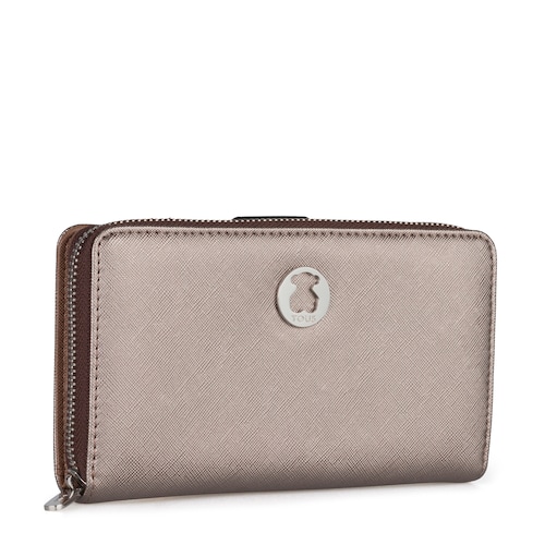 Billetero mediano Dubai Saffiano en color bronce-topo