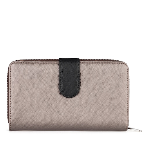 Billetero mediano Dubai Saffiano en color bronce-topo