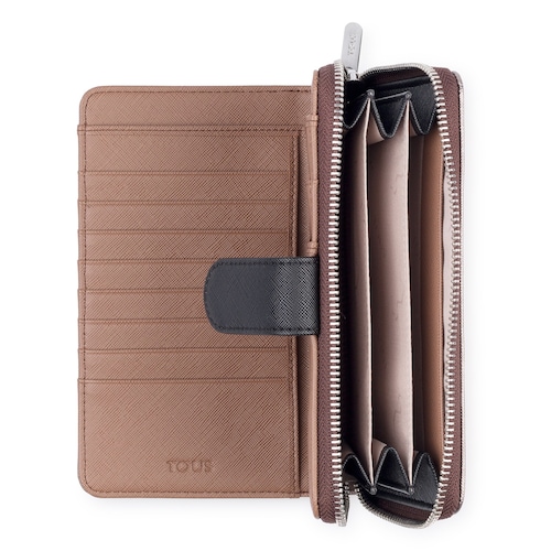 Billetero mediano Dubai Saffiano en color bronce-topo