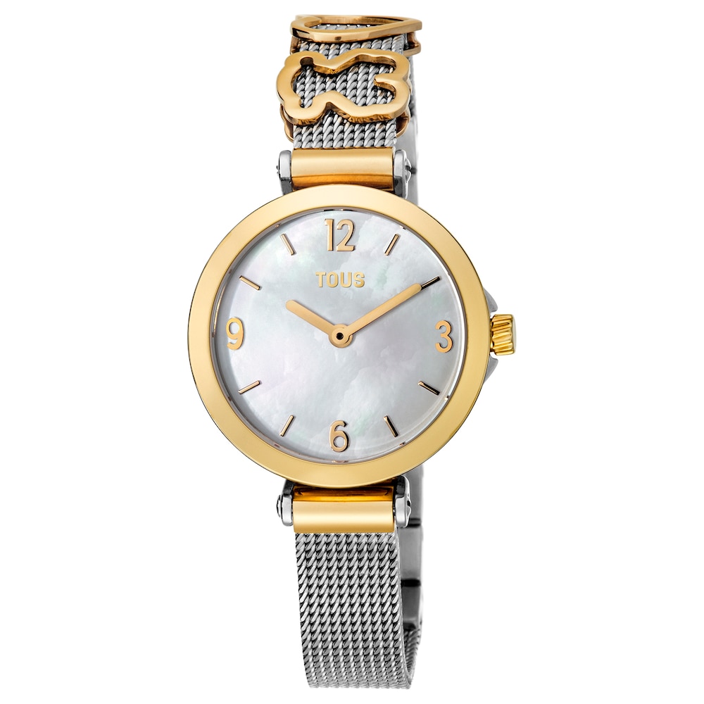 Reloj analógico Icon Charms de acero IP dorado con nácar image number 0