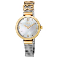 Reloj analógico Icon Charms de acero IP dorado con nácar