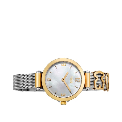 Gold IP Steel Icon Charms Watch with Mother-of-pearl