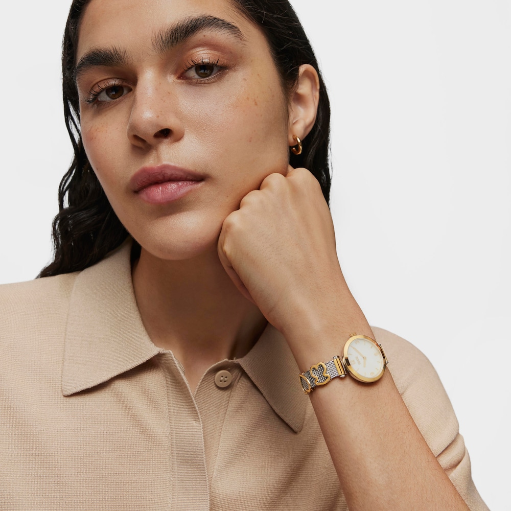 Gold IP Steel Icon Charms Watch with Mother-of-pearl